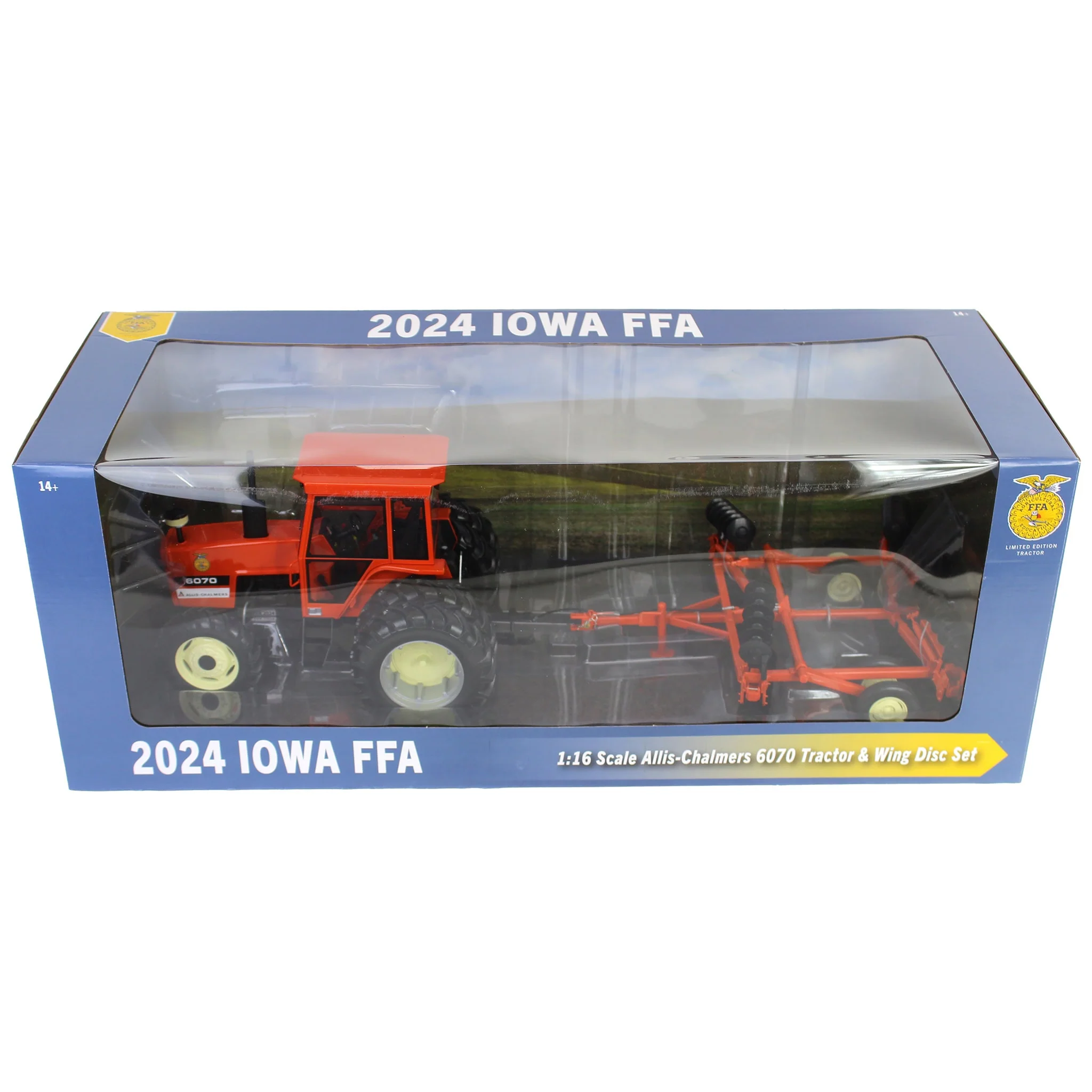 1/16 Allis Chalmers 6070 Tractor with FWA, Rear Duals & Orange Wing Disc by SpecCast, 2024 Iowa FFA - Image 6