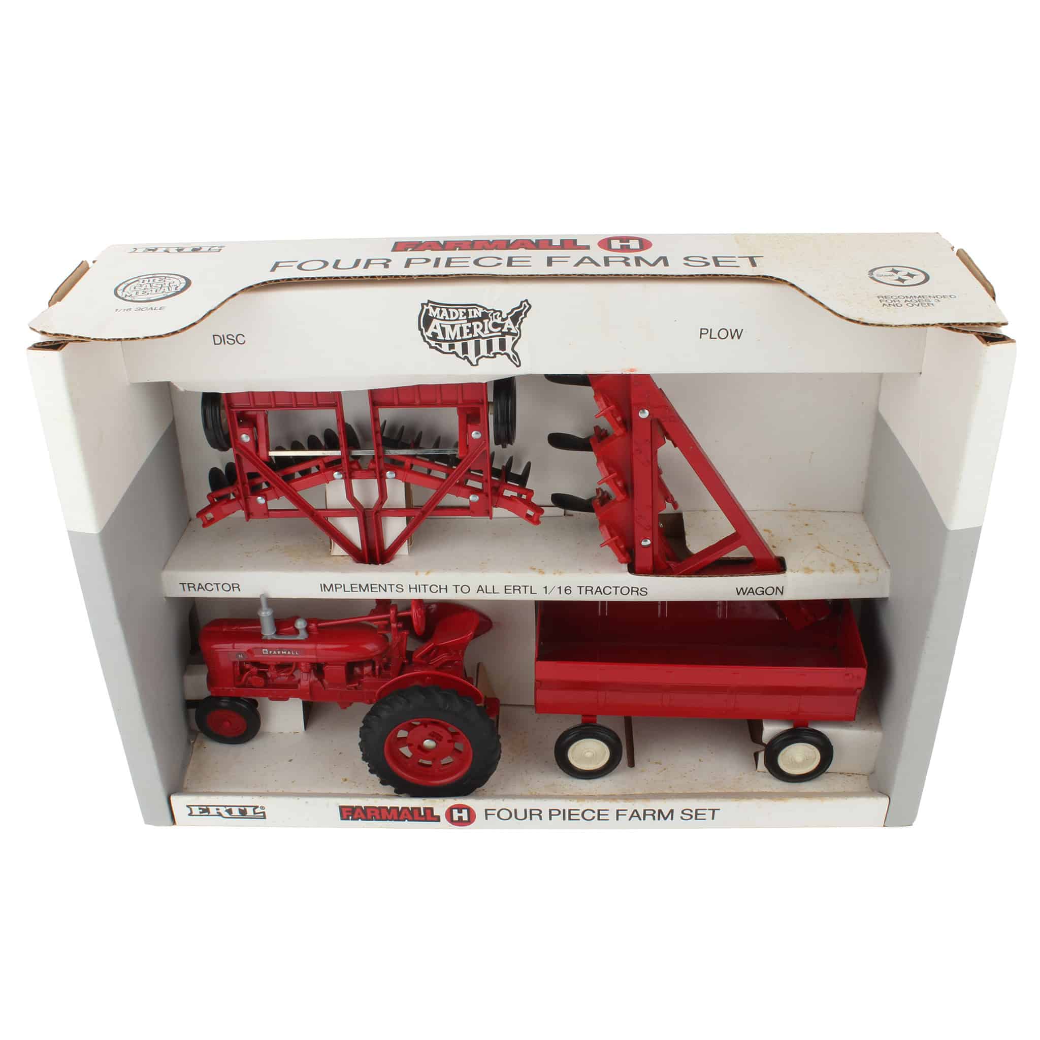 1/16 IH Farmall H 4-Piece Farm Toy Set with Tractor, Disc, 3 Bottom Plow, & Wagon by ERTL - Image 2