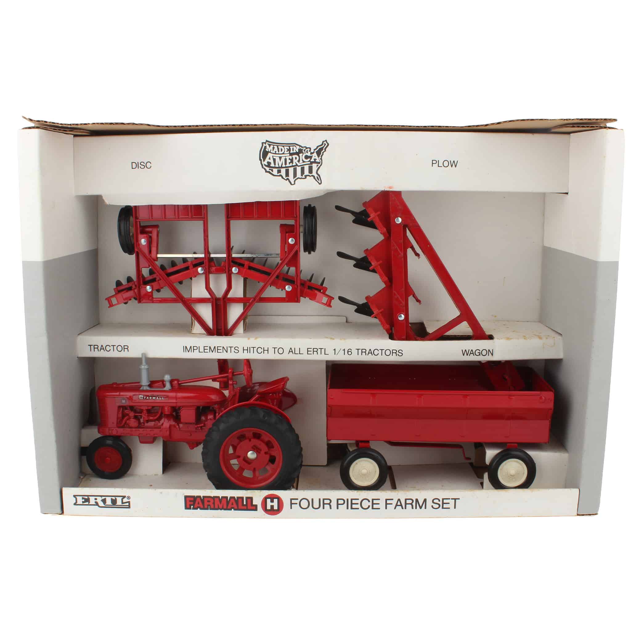 1/16 IH Farmall H 4-Piece Farm Toy Set with Tractor, Disc, 3 Bottom Plow, & Wagon by ERTL - Image 3