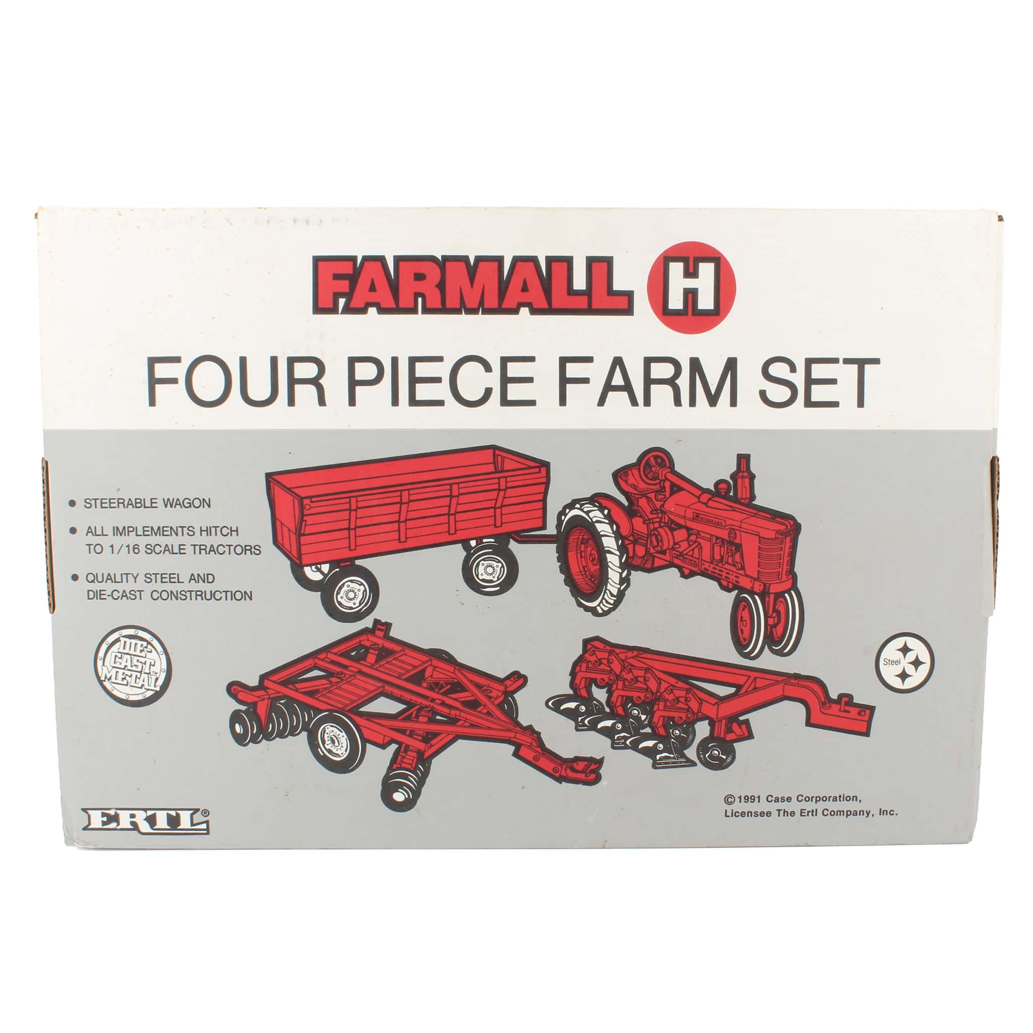 1/16 IH Farmall H 4-Piece Farm Toy Set with Tractor, Disc, 3 Bottom Plow, & Wagon by ERTL - Image 4