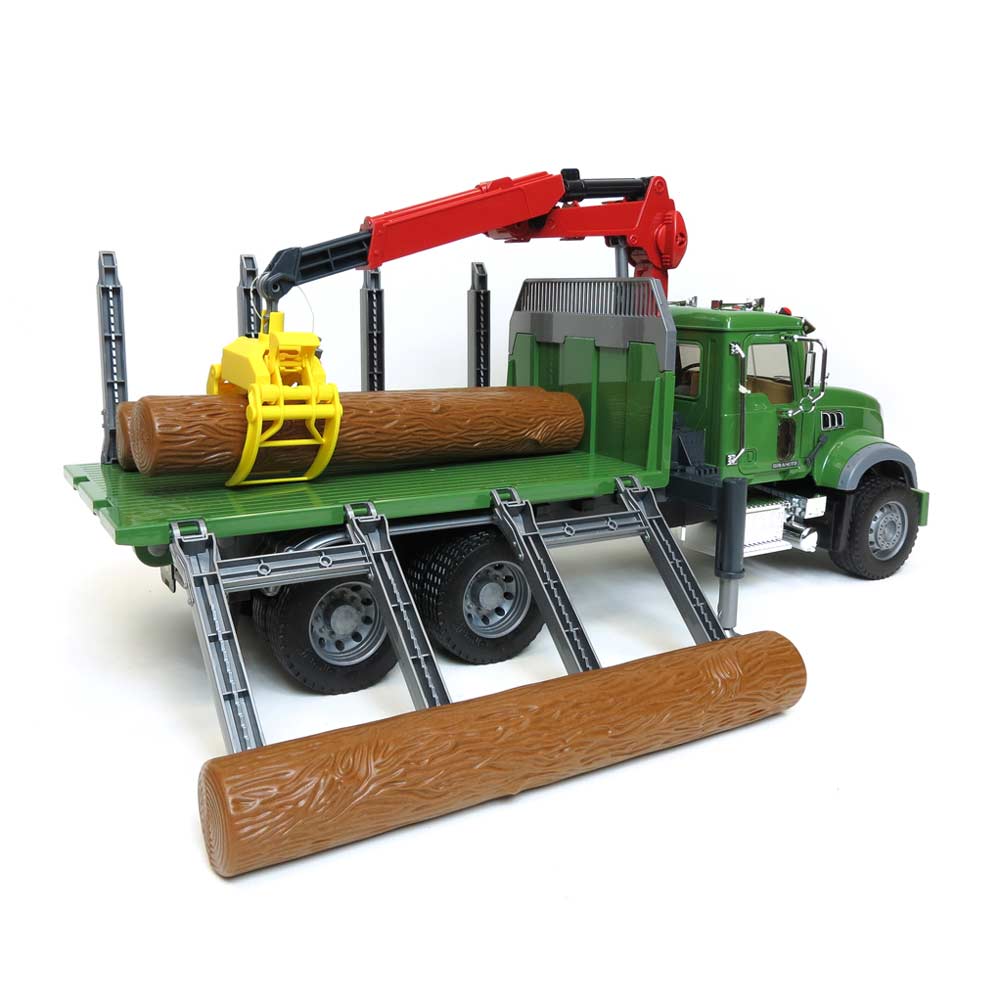 1/16th Mack Granite Log Truck with Knuckleboom Grapple Crane & Hard Hat by Bruder - Image 3