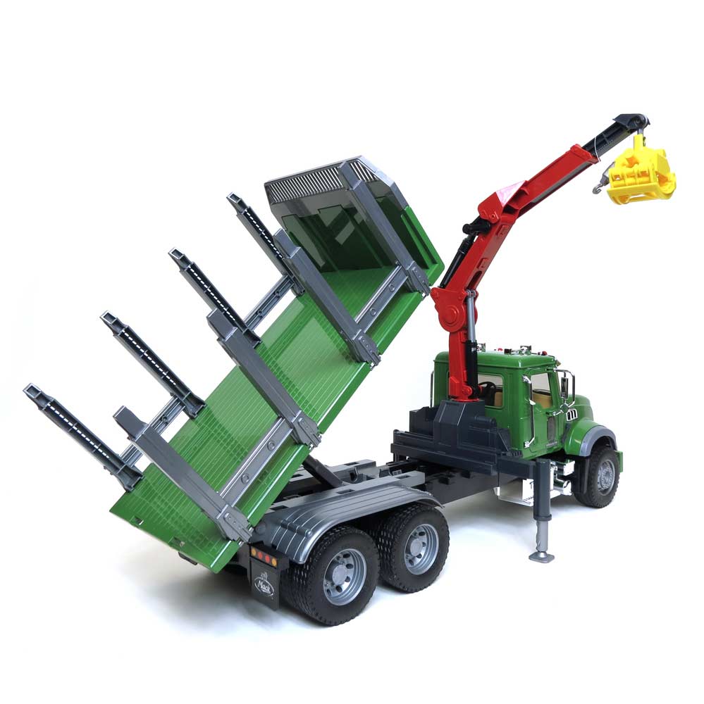 1/16th Mack Granite Log Truck with Knuckleboom Grapple Crane & Hard Hat by Bruder - Image 4