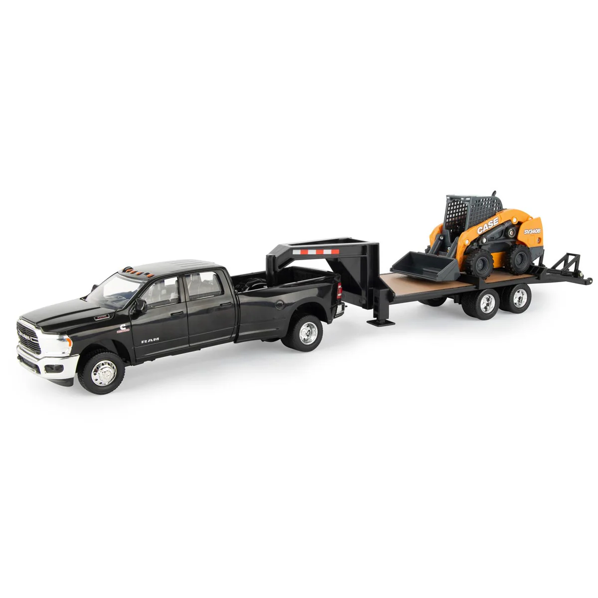 1/32 RAM 3500 Dually Quad Cab Pickup Truck with Gooseneck Trailer & Case SV340B Skid Steer by ERTL