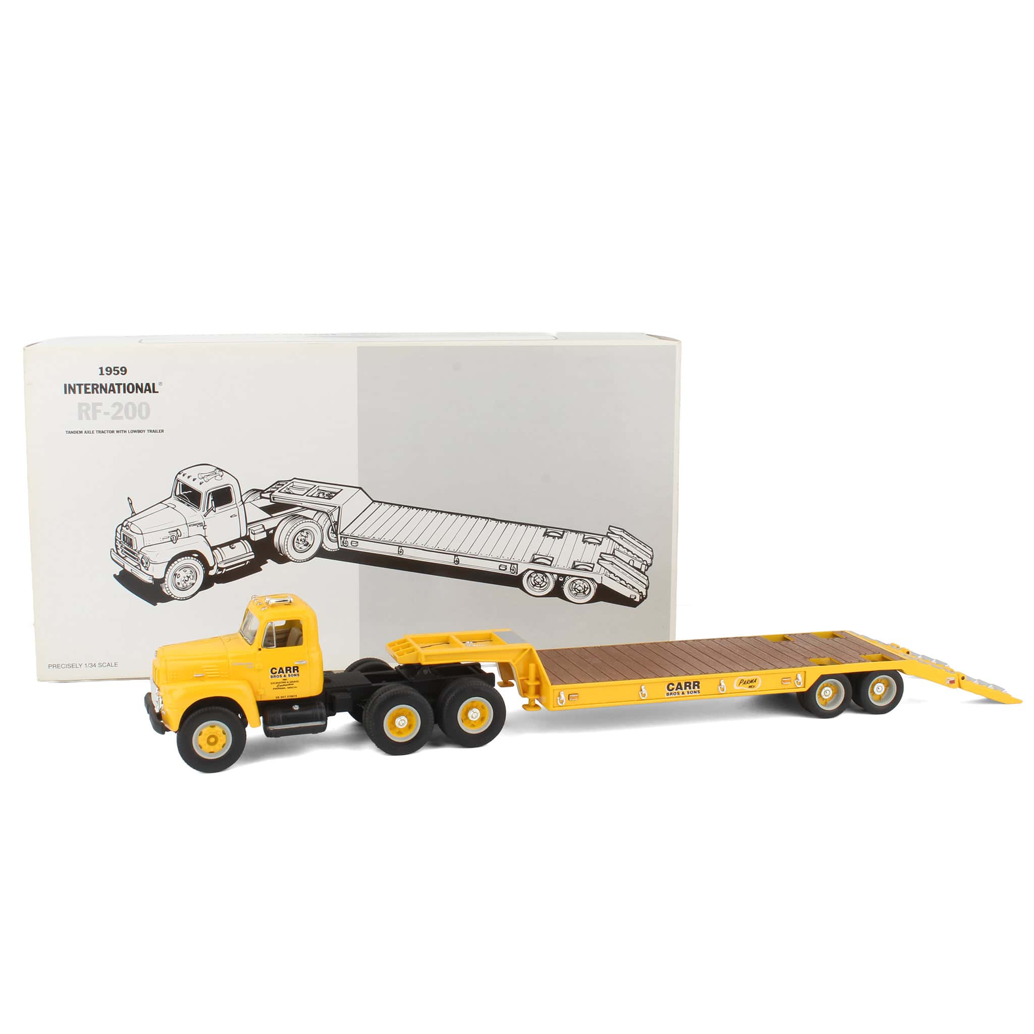 1/34 1959 International RF-200 Tandem Axle Truck #4 with Lowboy Trailer, Carr Bros by First Gear