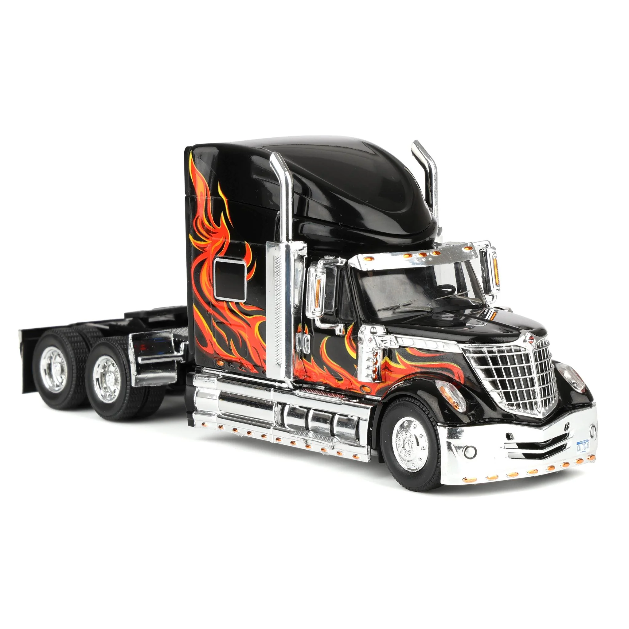 1/64 2010 International Lonestar Truck with High-Rise Sleeper by IXO America, Black with Flames - Image 2
