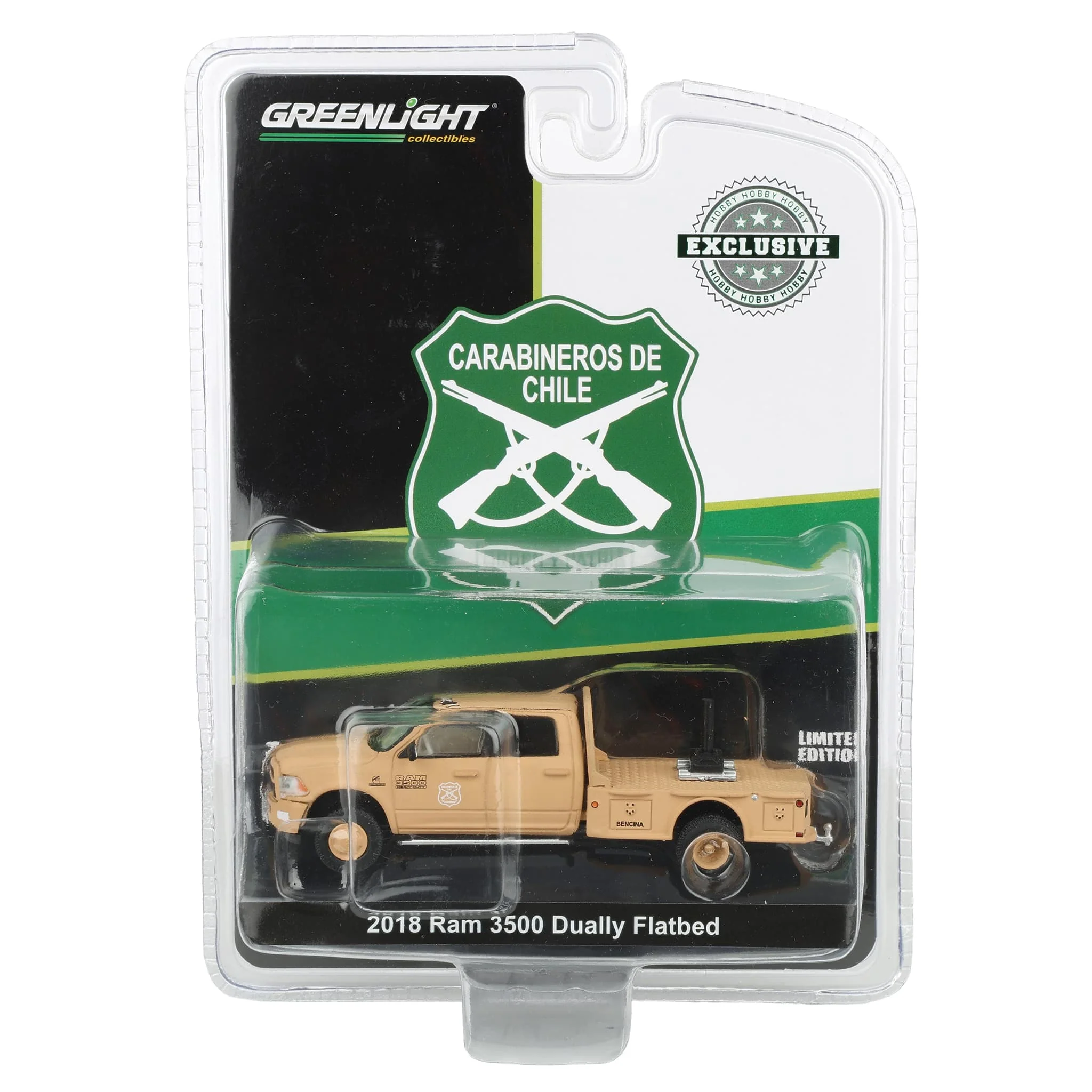 1/64 2018 Ram 3500 Dually Flatbed Truck by GreenLight Collectibles, Carabineros De Chile