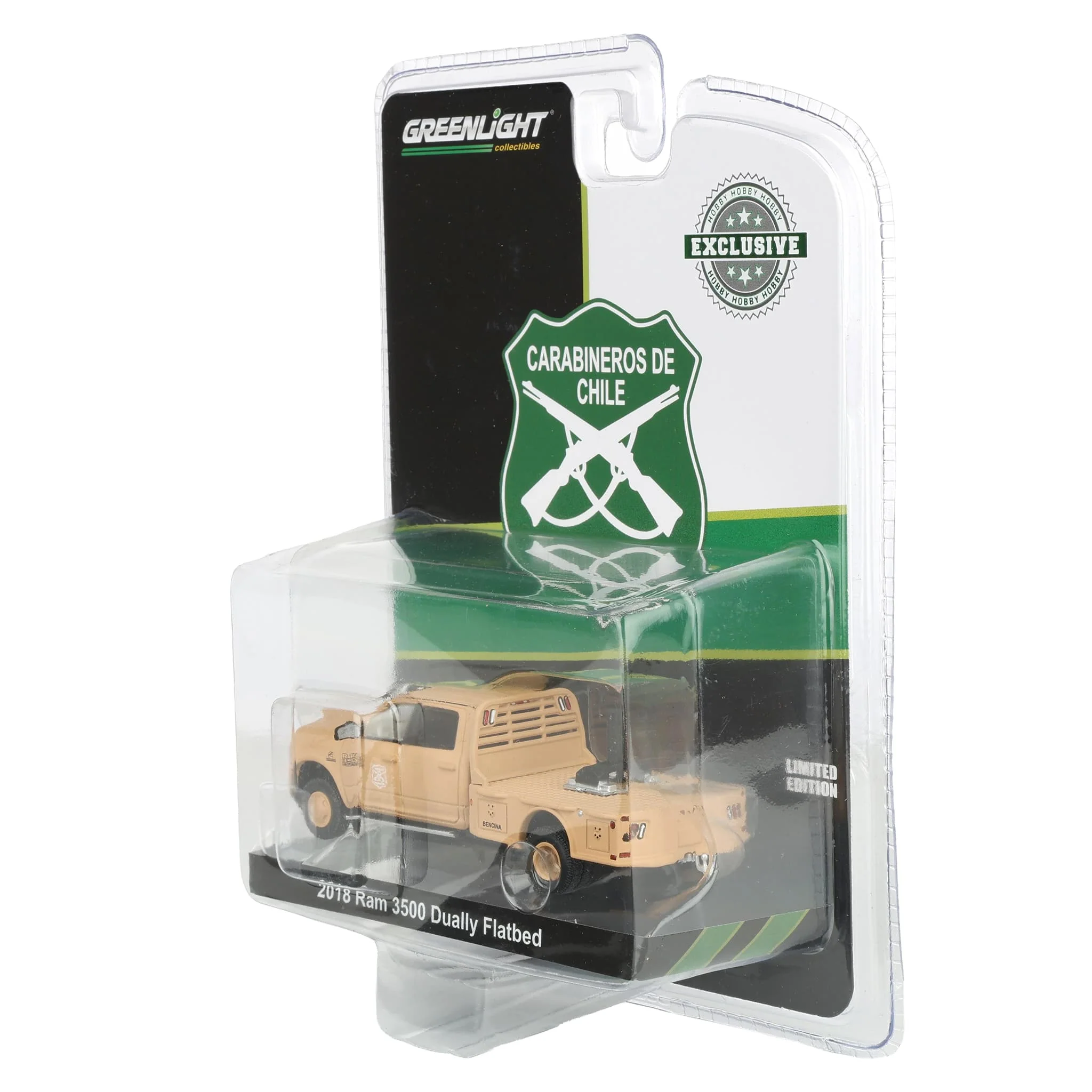 1/64 2018 Ram 3500 Dually Flatbed Truck by GreenLight Collectibles, Carabineros De Chile - Image 3