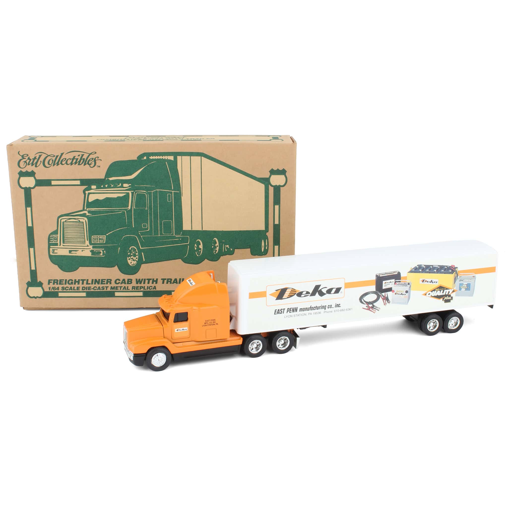 1/64 Freightliner Semi Truck with Deka Batteries East Penn MFG Co Box Trailer by ERTL