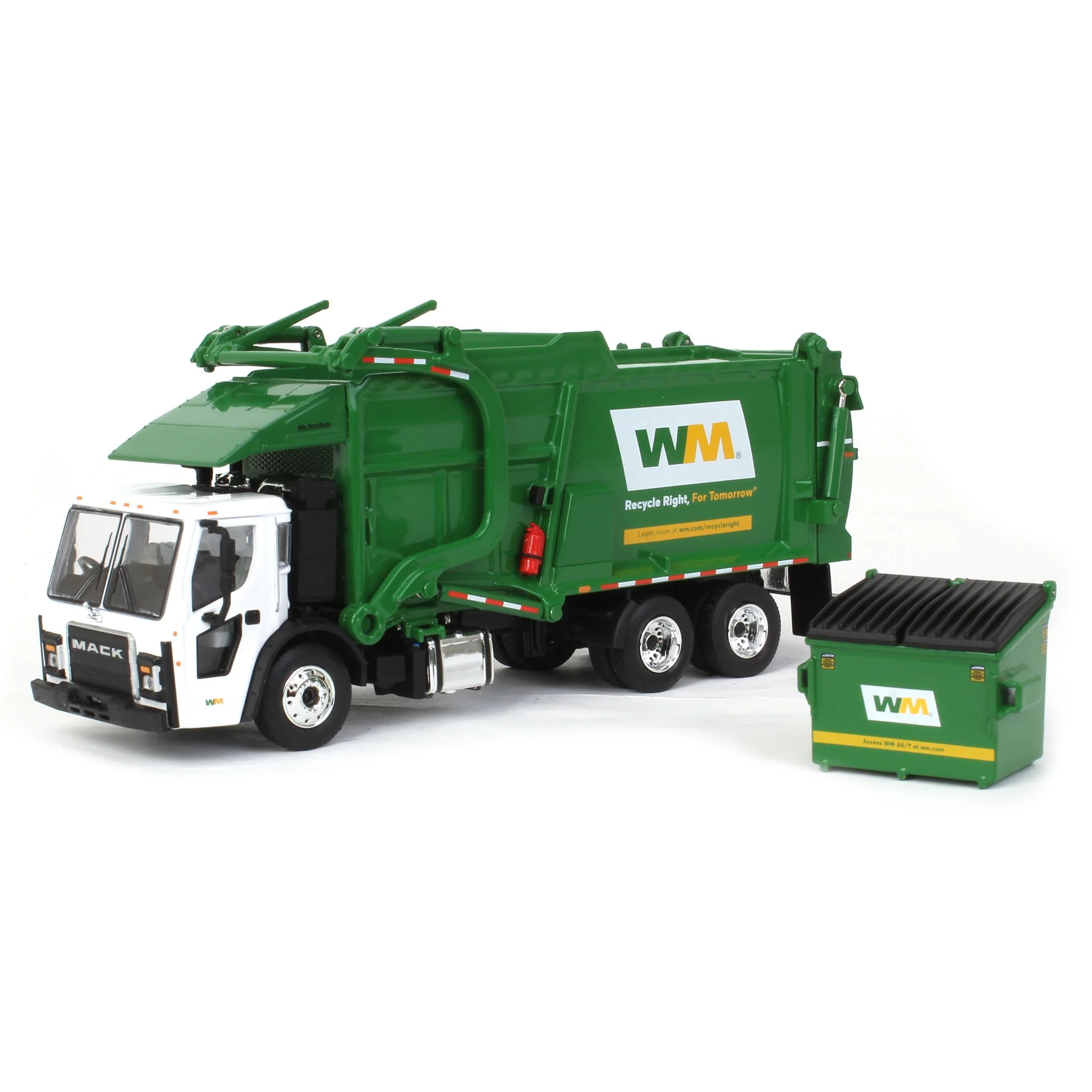 1/64 Mack LR Front Loader Garbage Truck with Dumpster by First Gear, Waste Management