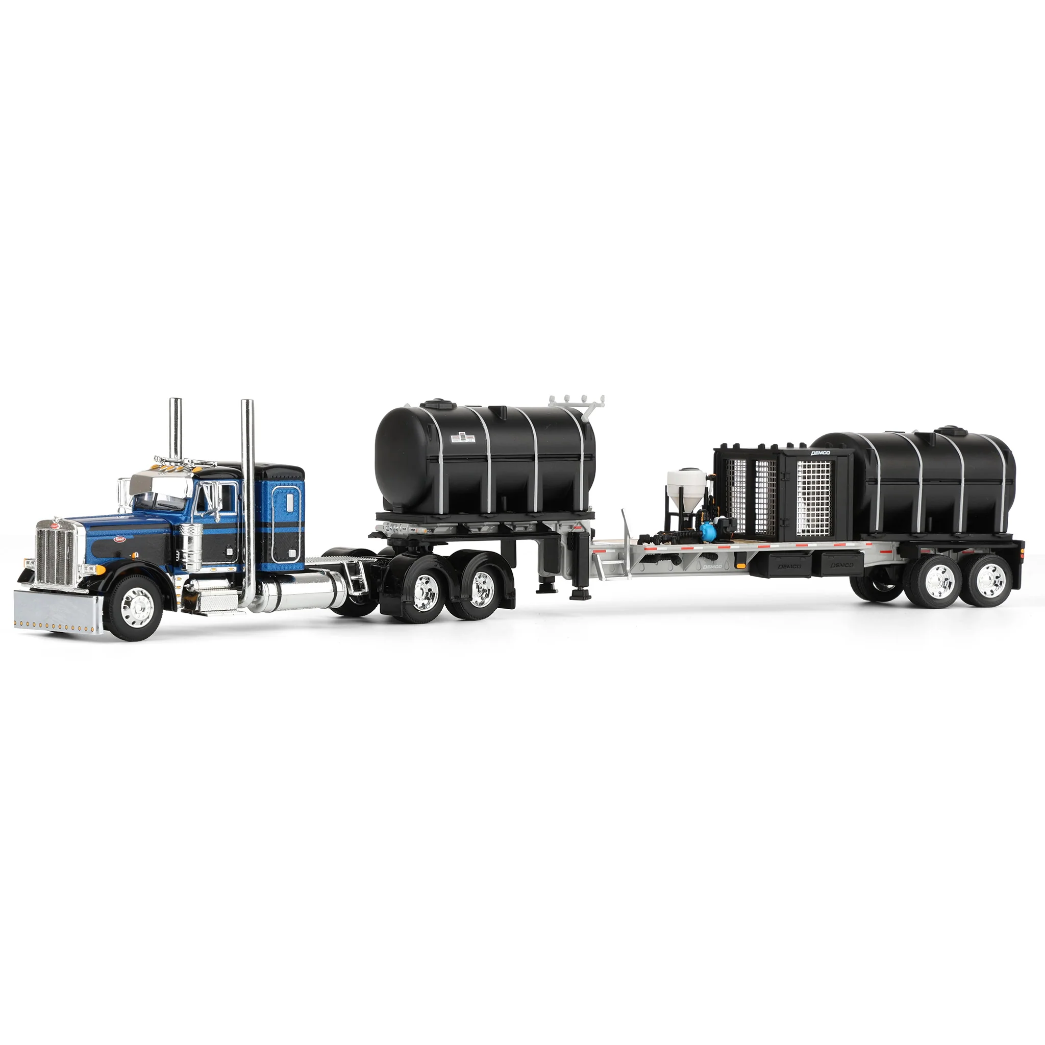 1/64 Peterbilt 379 Semi Truck with Sleeper Cab & DEMCO Liquid Tender Trailer, Blue & Black, DCP by First Gear