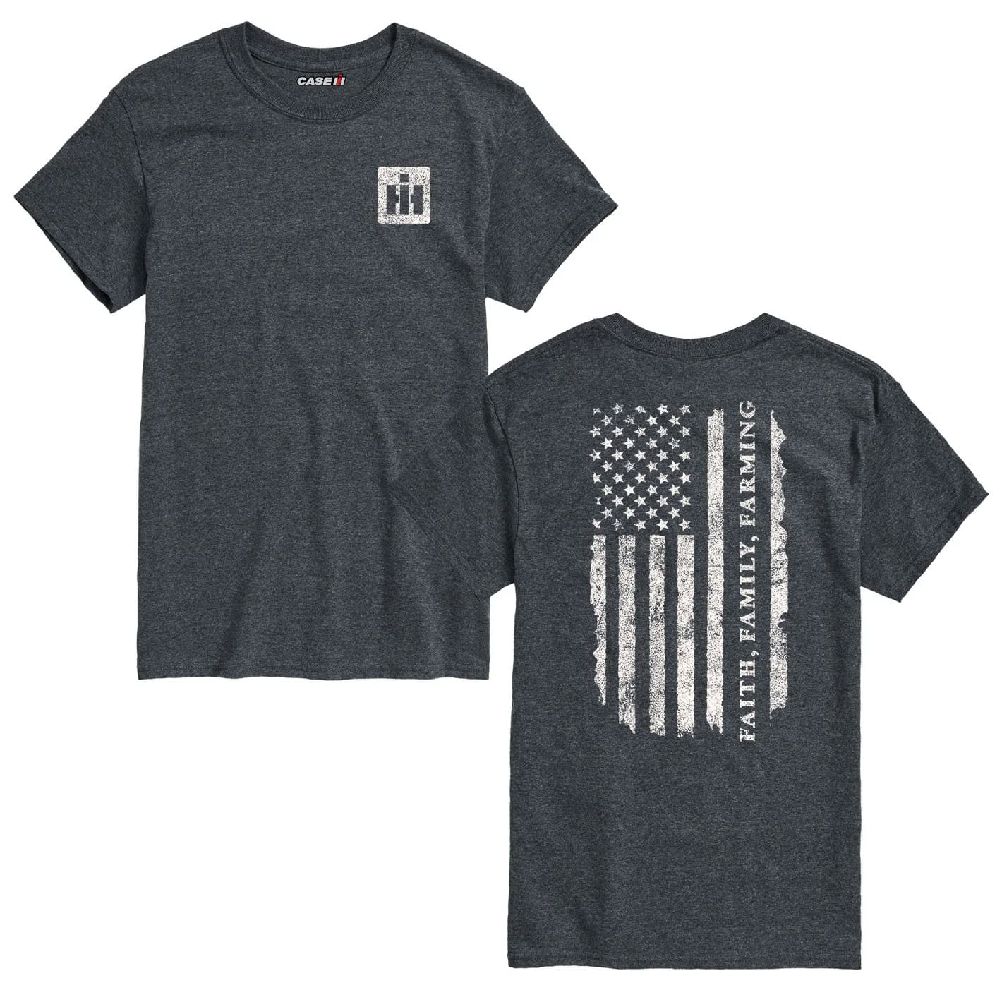 Adult IH Faith Family Farming Flag Heather Charcoal Short Sleeve T-Shirt