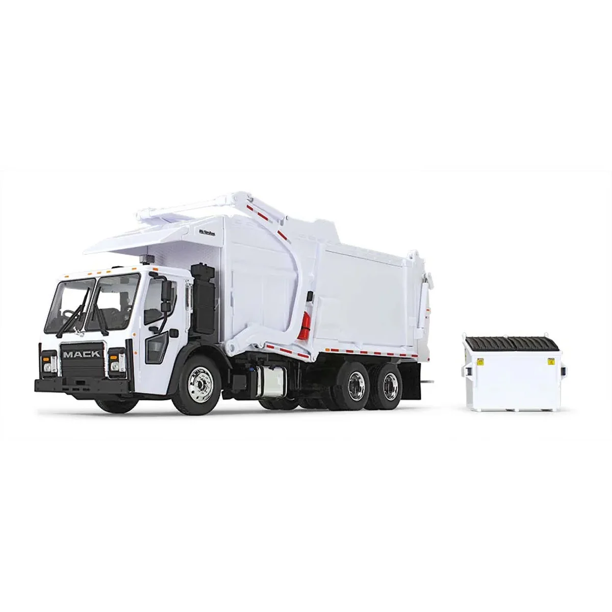 (B&D) 1/34 White Mack LR Garbage Truck with McNeilus Meridian Front Loader & Dumpster - No Box