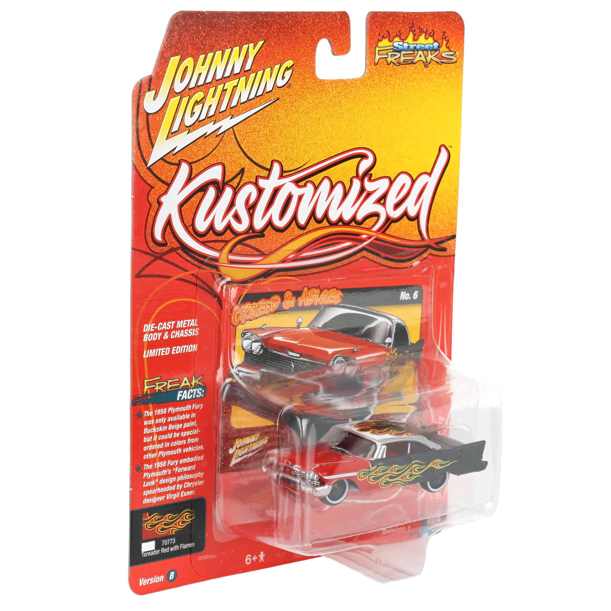 1/64 1958 Plymouth Fury with Flames, Johnny Lightning Kustomized - Image 2