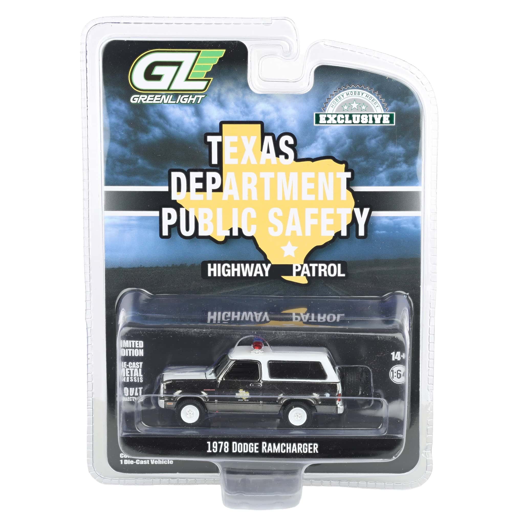Charcoal Chrome Super Chase Unit ~ 1/64 1978 Dodge Ramcharger, Texas Department of Public Safety, Hobby Exclusive Hot Pursuit