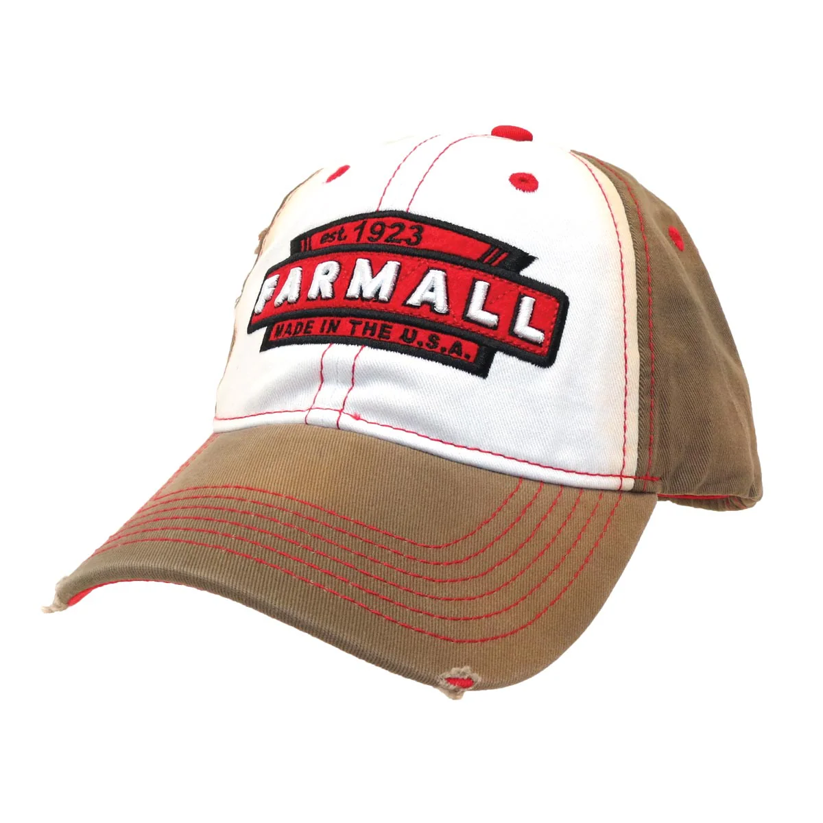 Farmall Stained White & Tan Distressed Cap with Twill Front & 3D Logo A1384