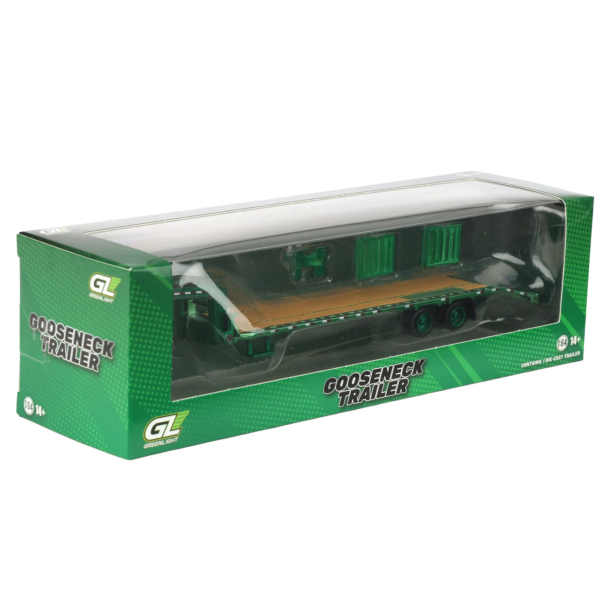 Green Chrome Chase Unit ~ 1/64 Gooseneck Trailer with Red & White Conspicuity Stripes, GreenLight Hobby Exclusive - Image 3