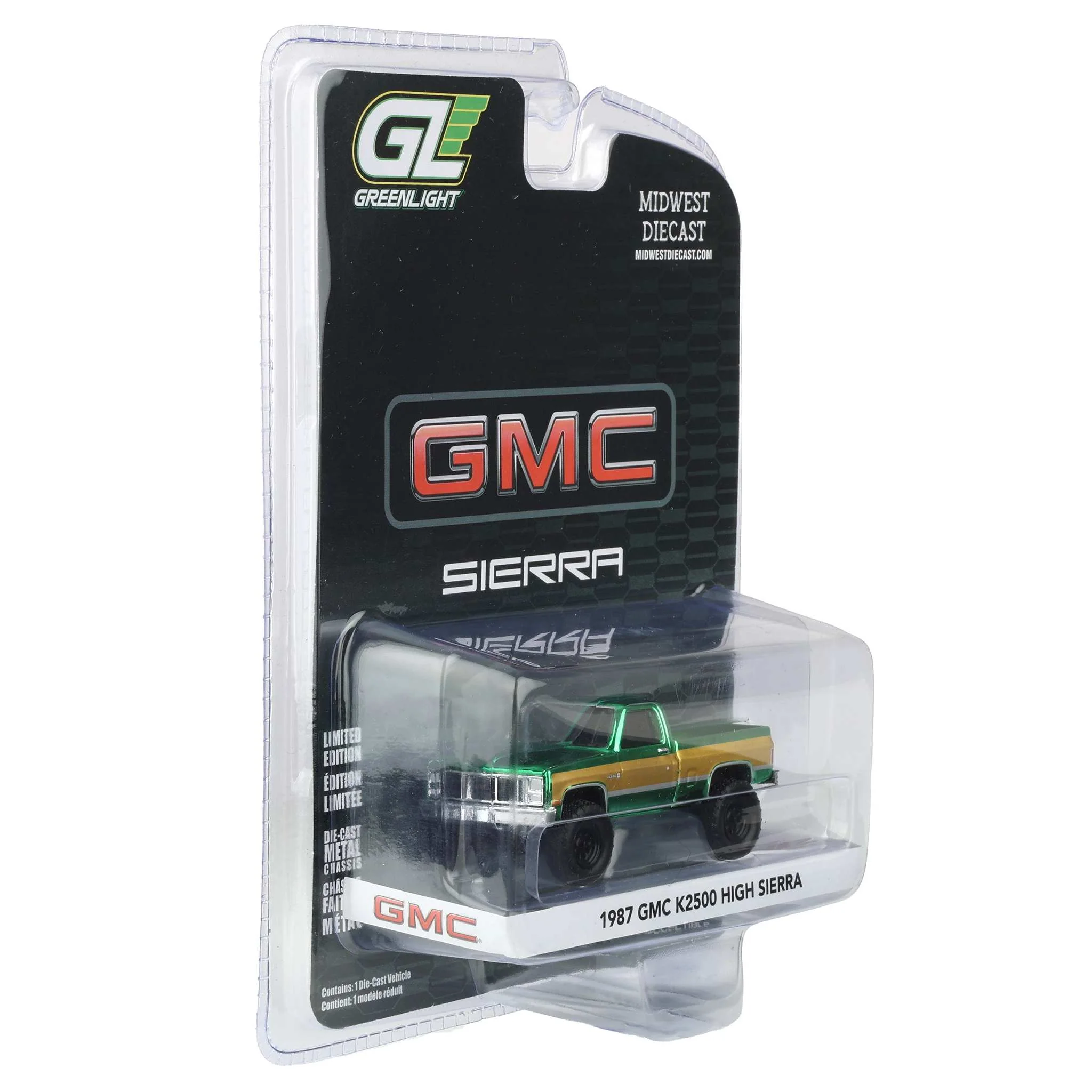 Green Chrome Chase Unit ~ 1/64 Lifted 1987 GMC K2500 High Sierra Pickup Truck, Dealer Exclusive by GreenLight Collectibles - Image 2