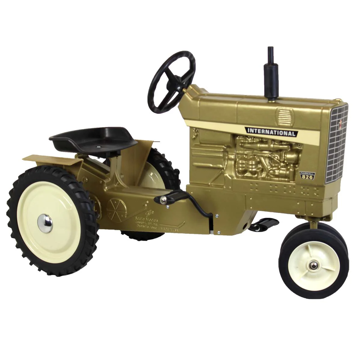 International Harvester 826 Narrow Front Pedal Tractor with Fenders & Muffler, 50th Anniversary Gold Paint - Image 2