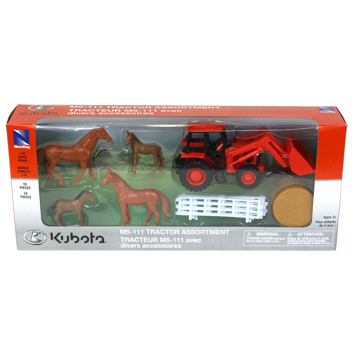 Kubota Farm Toy Set with Tractor & Horses by New Ray Toys - Image 2