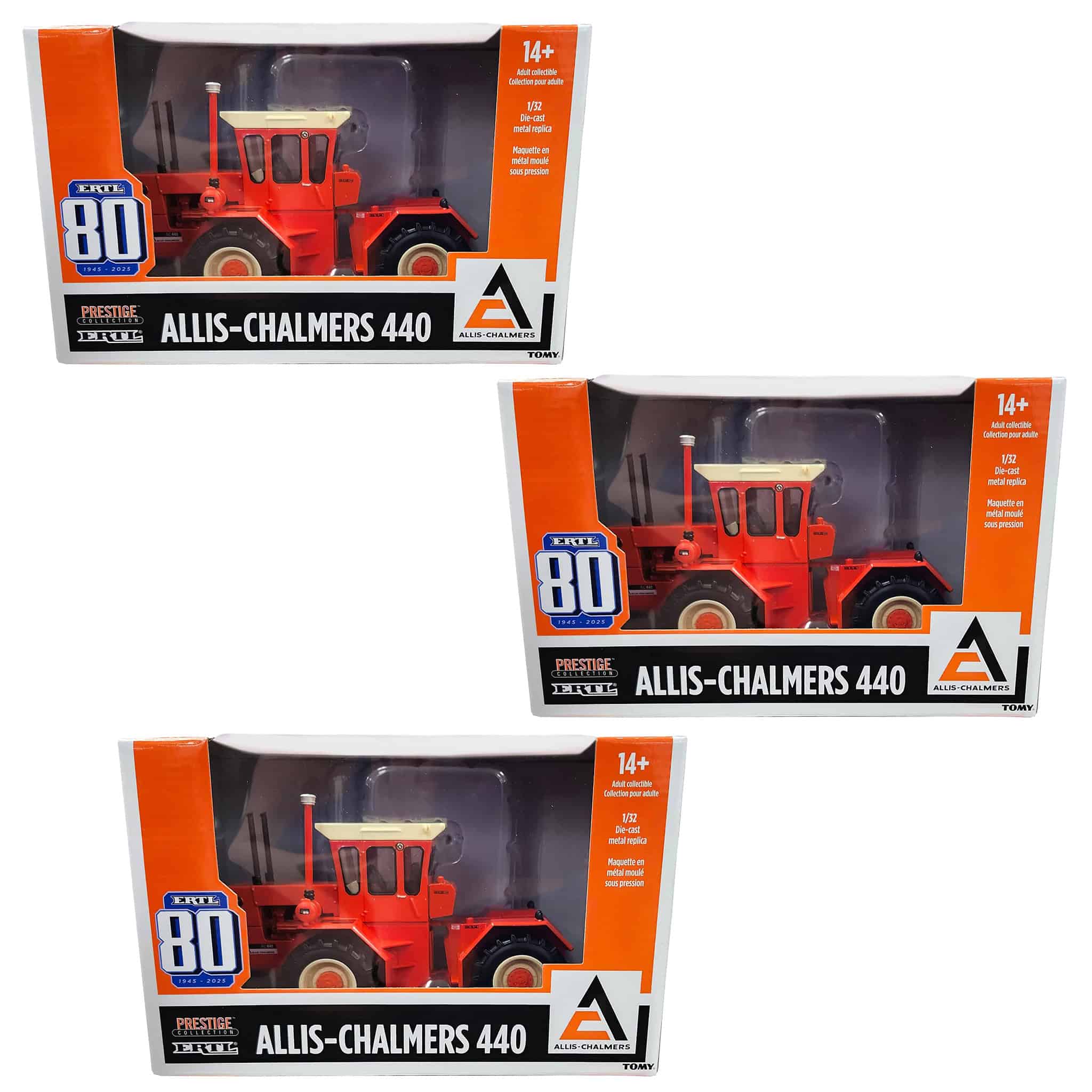 Sealed Case of 3 ~ 1/32 Allis Chalmers 440 4WD Tractor, ERTL 80th Anniversary, Prestige Collection
