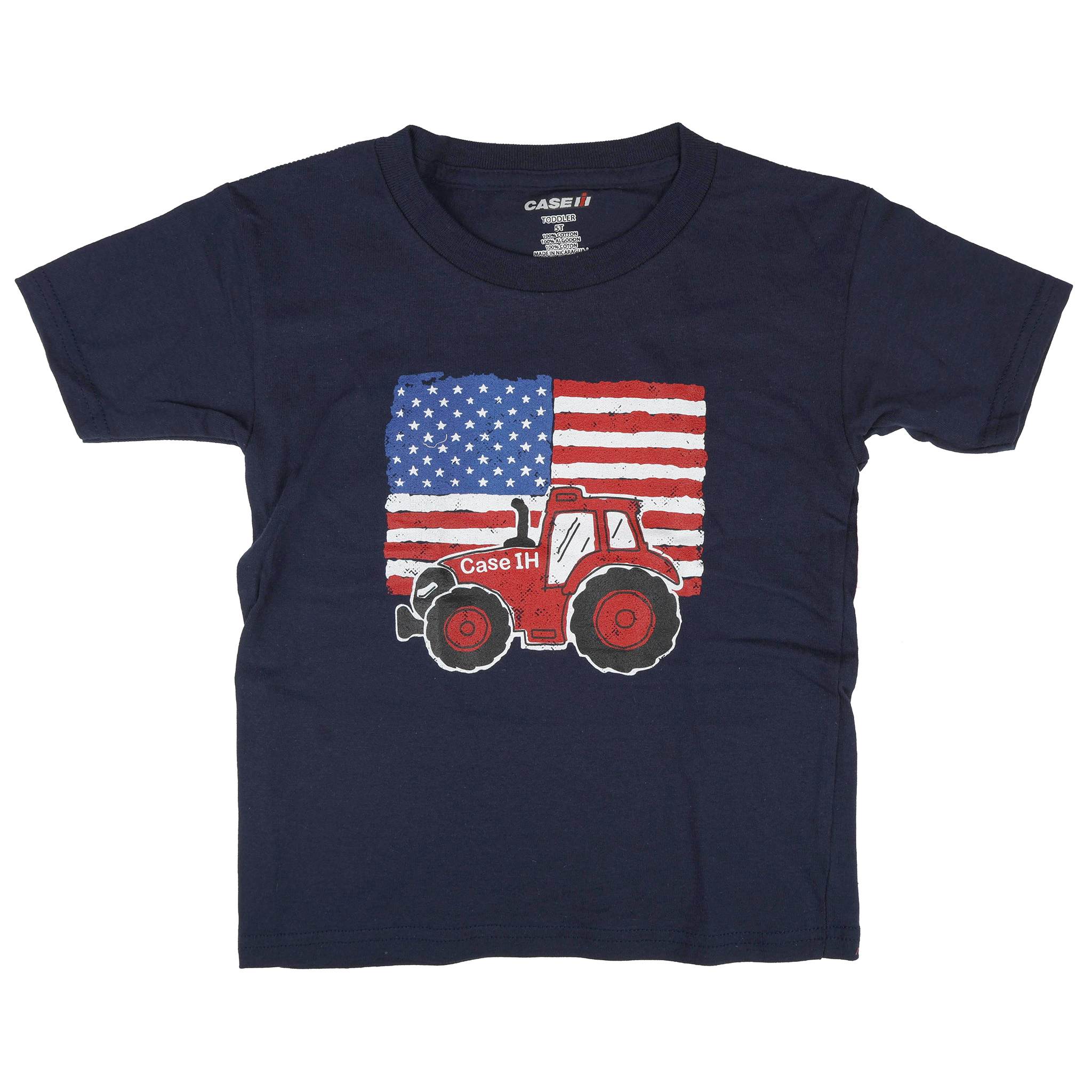Toddler Case IH Tractor and American Flag Navy Short Sleeve T-Shirt